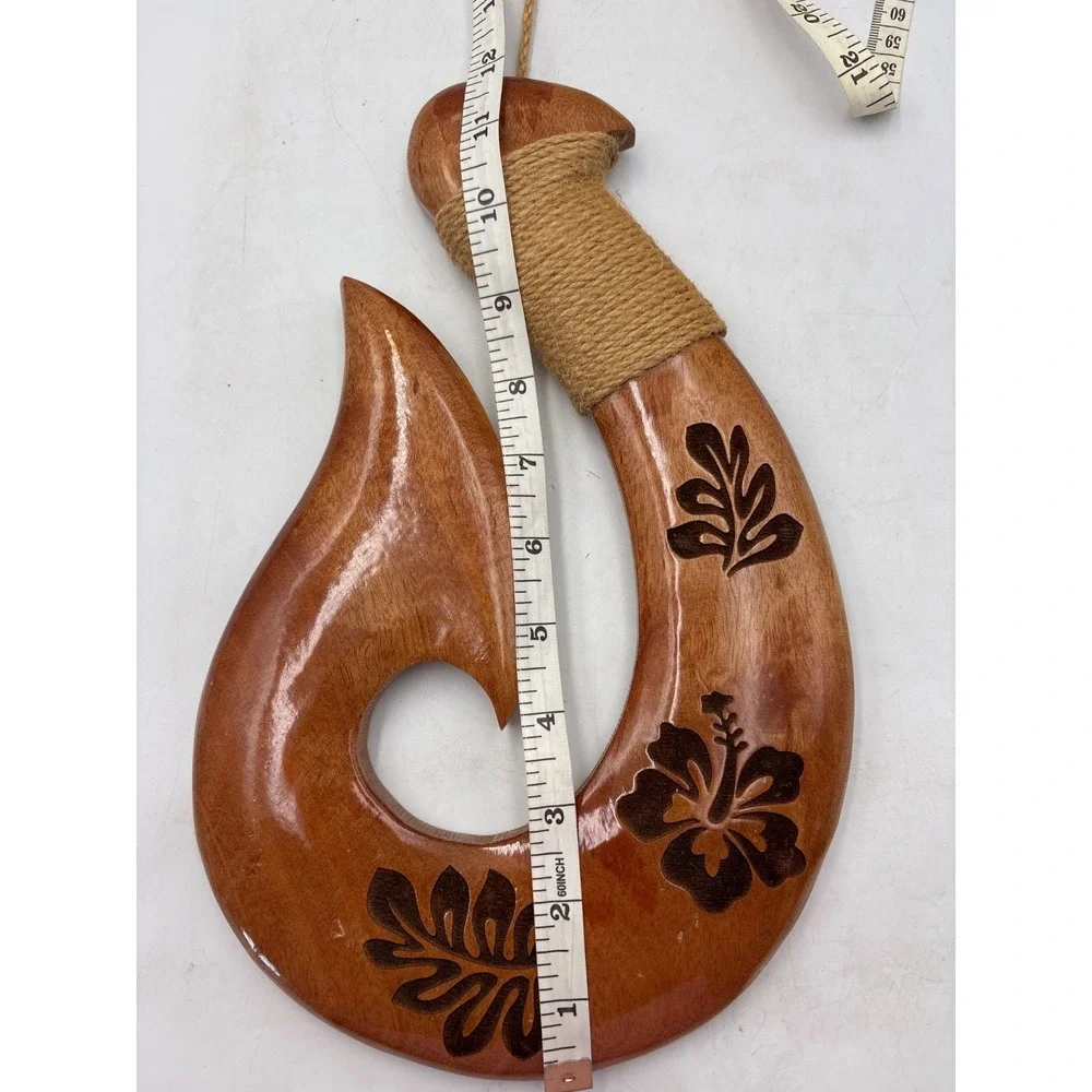 Hawaiian Fish Hook Hand Carved Wood Hanging Decoration Wall‎ Art 12